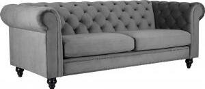 Royal Chesterfield 3-sits soffa i grå sammet + Fläckborttagare för möbler - 3-sits soffor, Soffor
