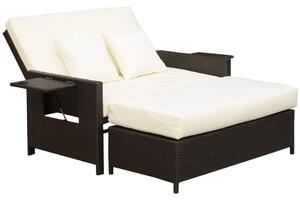 Brun 2-Sits Polyrattan Lounge med Dyna och Pall