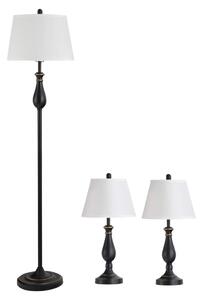 Set med 3 vintage bordslampor i metall och textil