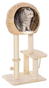 Kattträd med Skrapstolpe och Grotta, Beige 100cm