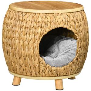 Rattan Kattgrotta 2-i-1 Korg med Kudde, Ljusbrun