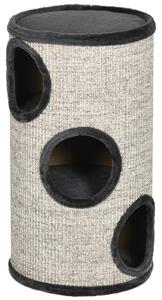 Katträd med 3 Grottor i Sisal & Plysch, Grå