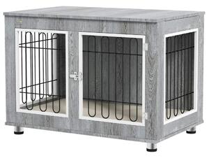 Grå Hundbur med Dyna och Dubbla Dörrar