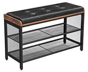 Vadderad skobänk med näthylla, vintage brun