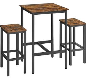 Industriellt Barbord med 2 Stolar, Vintage Brun/Svart