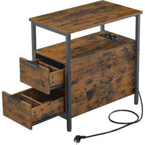 Vintage Brun Sängbord med Power Strip, 2 Lådor