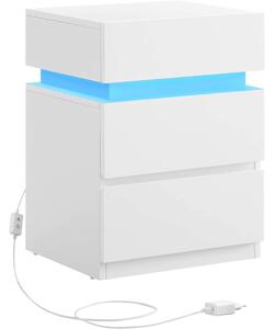 Modernt sängbord med LED, 3 lådor, vit