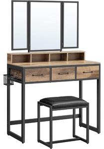 Industriellt Sminkbord med Trippelspegel och Pall