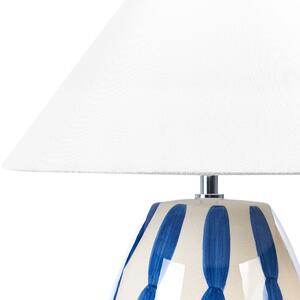 Bordslampa Ljusbeige och Blå Keramik 41 cm Vit Kon Skärm Handgjord Sänglampa Vardagsrum Sovrum Belysning Beliani