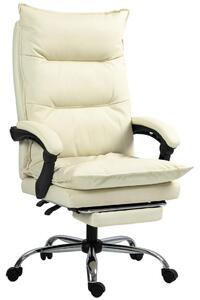 Kontorsstol, 155° lutbar, höj- och sänkbar skrivbordsstol med liggfunktion, fotstöd, ergonomisk snurrstol, beige