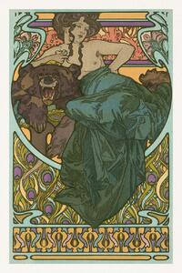 Konsttryck Lady & Bear (Vintage Art Nouveau Beaitufl Portait) - Alfons / Alphonse Mucha, (26.7 x 40 cm)