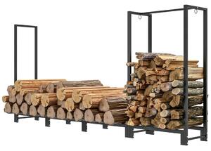 Vedställ 240 x 32 x 115 cm vedställ med två sektioner, tre krokar, vedställ för utomhus, inomhus, upp till 300 kg, stål, svart