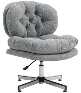 Kontorsstol, ergonomisk skrivbordsstol, mjuk och vadderad sits, höj- och sänkbar snurrstol med linnelook, för hemmakontor, grå