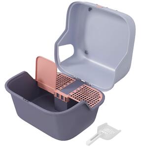 Katttoalett med lock, kattsandlåda med sil, skopa, stängt katttoaletthus för små katter under 3,5 kg, inomhus, plast, lila