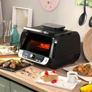 Air Fryer med grill, tillbehör och receptbok InnovaGoods Fryinn 12-i-1 6000 Black Steel 3400 W 6 L