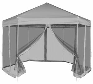 Pop-Up Partytält med 6 sidoväggar sexkantigt 3,6x3,1 m grå