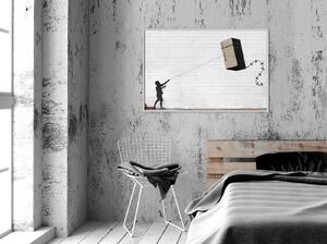 Inramad Poster / Tavla - Banksy: Fridge Kite - 30x20 Guldram