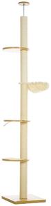 Skrapstolpe, kattskrapstolpe takhöjd, 230-250 cm, klätterträd med hängmatta, höjdjusterbar kattträd, lekträd med spetsskydd, ply