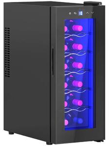 Vinkyl 12 flaskor 30L 8-18℃ Dubbel termoelektrisk flaskkyl med glasdörr, Dryckekyl med LED-ljus, Litet vinskåp med pekskärm Svar