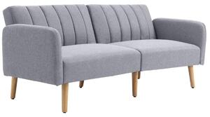 Bäddsoffa, 2-sits soffa med sovfunktion, justerbart ryggstöd, tjockt vadderad soffa, armstöd, bäddsoffa med träben för vardagsru