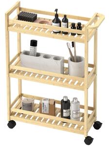 3-vånings serveringsvagn i bambu Köksvagn med hjul Utility-vagn med handtag Förvaringsvagn för kontor Vardagsrum Kök 55x20x75cm