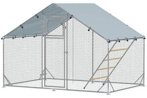 Frigående hönsskåp av stål, 300 x 200 x 195 cm hönsbur med UV-beständigt lock, foderlucka, hängfoder, abborre, hönsskåp för 6-8