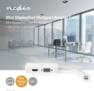 Displayport-adapter | Mini DisplayPort Hane | DVI-D 24+1-Pin Hona / HDMI™ Hona / VGA hona 15p | 4K@60Hz | Nickelplaterad | Omkop