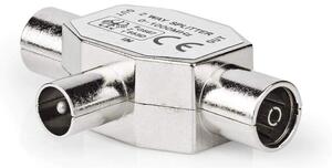Satellite & Antenn Adapter | IEC (Koax) Hane | 2x Coax Hona | Nickelplaterad | 75 Ohm | T-Splitter | Metall | Silver | 1 st. | L