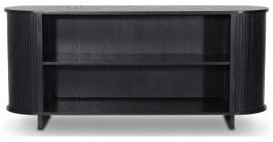 Nova låg bokhylla i svartbetsad ek med trälameller + Fläckborttagare för möbler