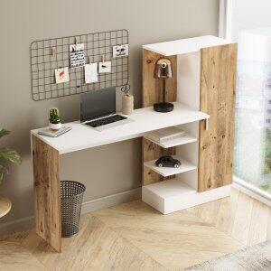 Laura skrivbord 152,3x40 cm - Furu/vit - Skrivbord med hyllor | lådor, Skrivbord, Kontorsmöbler
