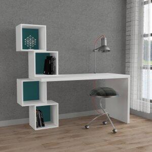 Balance skrivbord 157,5x60 cm - Vit/turkos - Skrivbord med hyllor, Skrivbord, Kontorsmöbler