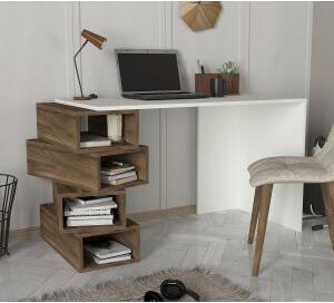 Jenga skrivbord 130x60 cm - Vit/valnöt - Skrivbord med hyllor, Skrivbord, Kontorsmöbler