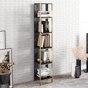Polka bokhylla - Guld/svart - Soffbord i marmor, Marmorbord, Bord