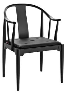 Fritz Hansen - 4283 Kinastolen, Läder, Classic Black, Svartfärgad ask - Matstolar - Hans J. Wegner - Svart - Läder/Trä