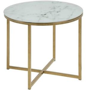 Alisma sidobord Ø50 cm - Vit marmor/guld