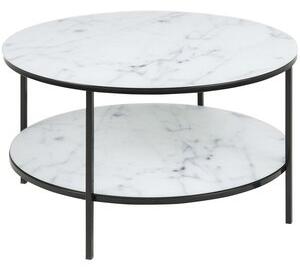 Alisma soffbord med ben Ø80 cm - Vit marmor/svart