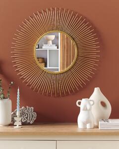 Väggmonterad Hängande Spegel Guld 80 cm Rund Solstråle Sol Form Beliani