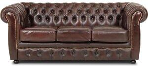 Dublin Chesterfield 3-sits soffa brunt läder + Möbelvårdskit för textilier