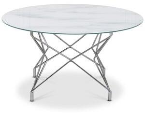 Soffbord Star 90 cm - Vitt marmorerat glas / Kromat underrede - Marmorsoffbord, Marmorbord, Bord