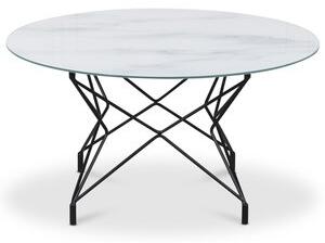 Soffbord Star 90 cm - Vitt marmorerat glas / Svart underrede - Soffbord i marmor, Marmorbord, Bord