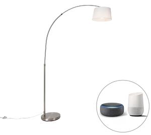 Smart båglampa stål med vit tygskärm inkl Wifi A60 - Arc Basic