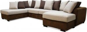 Delux U-soffa med öppet avslut vänster - Brun/Beige/Vintage + Möbelvårdskit för textilier