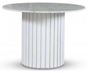 Empire matbord Ø105 cm - Ljus marmor / Vit lamell träfot