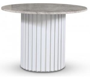 Empire matbord Ø105 cm - Silver Diana marmor / Vit lamell träfot