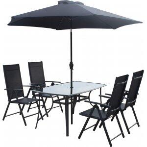 Bjurvik matgrupp bord med 4 st stolar plus parasol By Martinsen - Svart - Utematgrupper, Utemöbelgrupper, Utemöbler