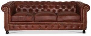 Old England 3-sits chesterfieldsoffa i äkta skinn antikbehandlat + Fläckborttagare för möbler