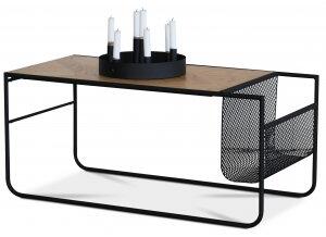 Björkeryd soffbord med förvaring 100 x 50 cm - Svart / Ek + Möbelvårdskit för textilier