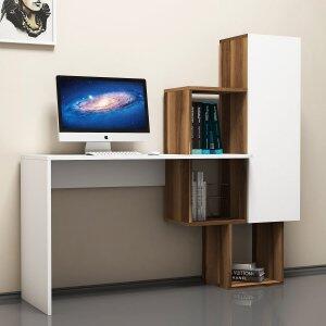 Ace skrivbord 145x45 cm - Valnöt/vit - Skrivbord med hyllor | lådor, Skrivbord, Kontorsmöbler