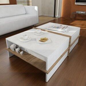 Plus soffbord 90 x 60 cm - Vit/valnöt - Soffbord i trä, Soffbord, Bord