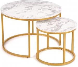 Ruffo soffbord Ø38/60 cm - Vit marmor/guld